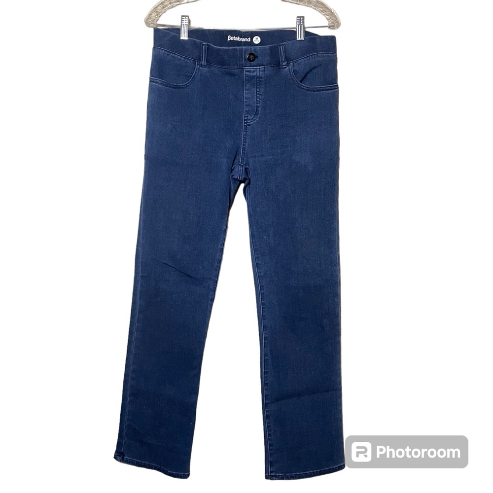 Betabrand Pull-On Dark Wash denim Jeans Size Medium Petite Stretch‎